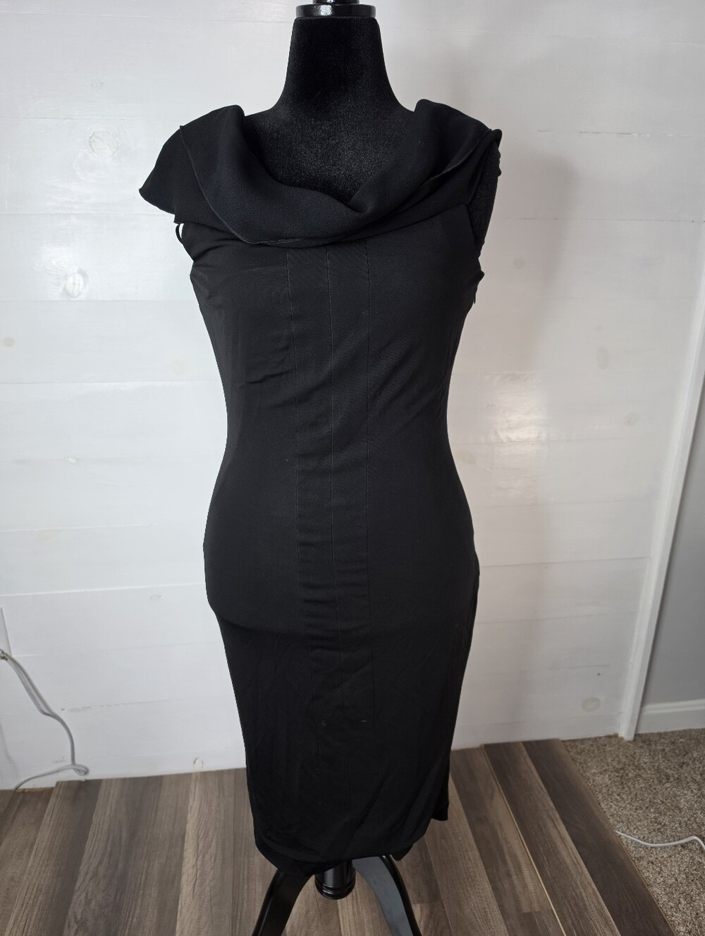 NWT Rachel Roy Black Cowl Neck Sheath Dress LBD Cocktail, Designer Luxury. 10